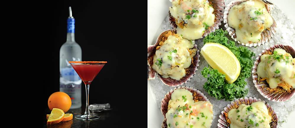 Handcrafted Cocktails, Baked Scallops Handcrafted Cocktails, Baked Scallops